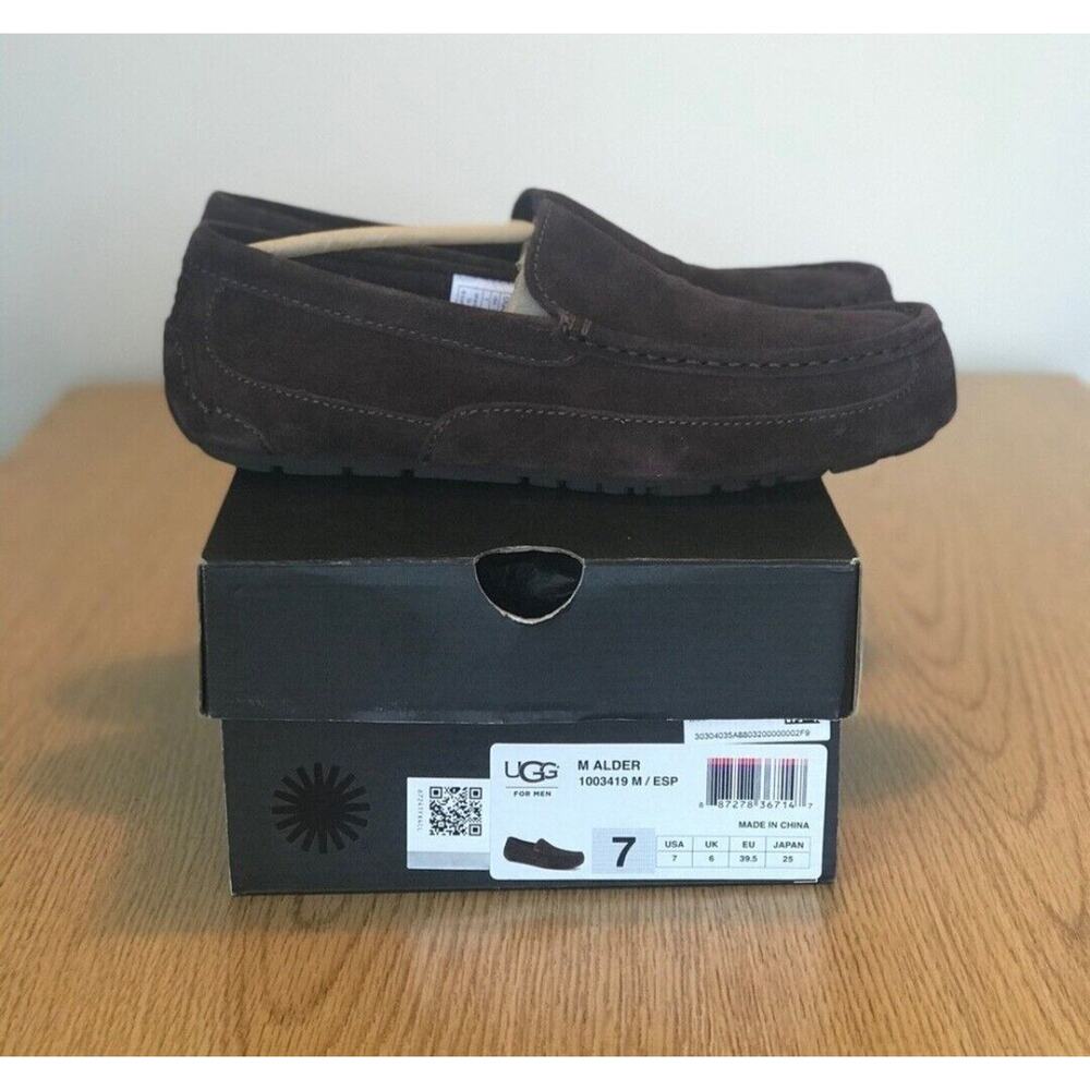 UGG Alder Dark Brown Suede Moccasin Slipper Shearling size 7 brand new